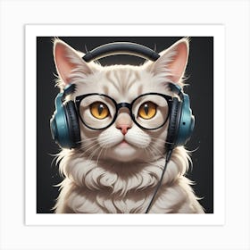 Cat With Headphones Art Print