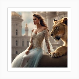 Lion And Woman Art Print