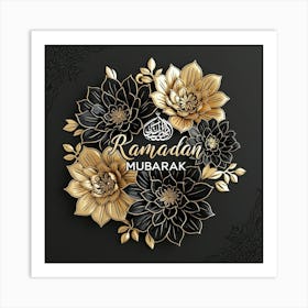 Ramadan Mubarak 2025  black and gold wall art design Ramadan 2025 black and gold aesthetic Art Print