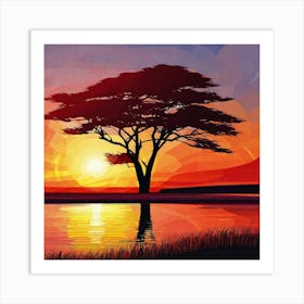 Sunset With A Tree 5 Art Print