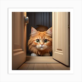 GATO ASOMANDOSE POR LA PUERTA Art Print