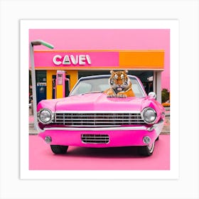 Tiger Chilling On Pink Car Art Print