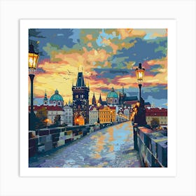 Prague At Sunset Oil Painting Art Print