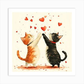 Dancing Cats Under Falling Heart 5 Art Print