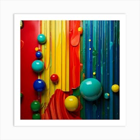 Firefly Red, Green, Blue, Yellow, Signal Colors, 3d, Flowing, Wall, Stripes, Balls, Vibrant, Colorfu (2) Art Print