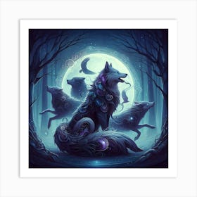 Blue moon wolf Art Print