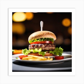 Hamburger With Fries Art Print