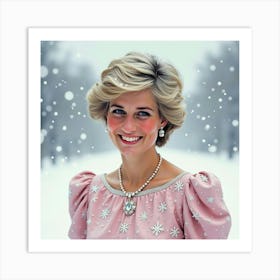 Princess Diana In A Watercolor Backdrop Of Gently Falling Snow 1 Art Print