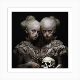 Two Girls Holding A Skull 1 Art Print