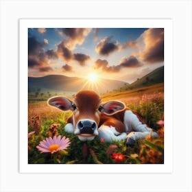 Cow In The Meadow Art Print