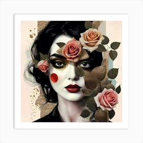 Abstract Girl And Roses Art Print