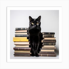 Black Cat With Books Art Print