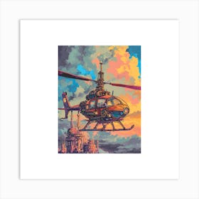 Retro Helicopter In The Sky Art Print