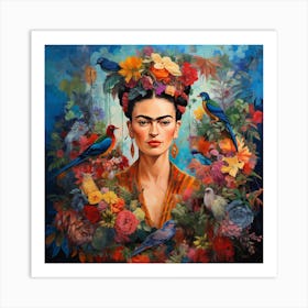 Frida Kahlo on Blue Art Print