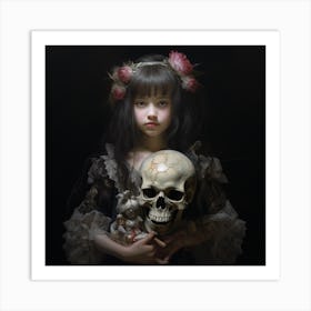 Girl With A Skull 3 Art Print