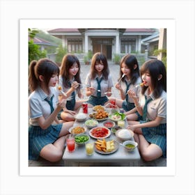 School Girls Eating Art Print