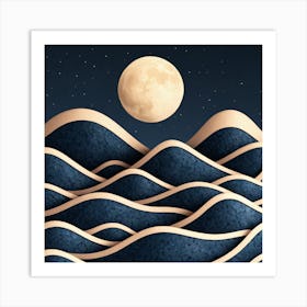 Moon And Waves 48 Art Print