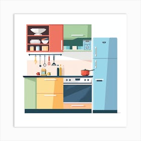 Kitchen Interior Flat Vector Illustration 8 Art Print