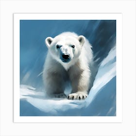 Strolling along in the Snow, a Young Polar Bear Cub Art Print