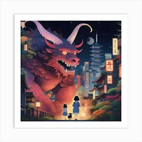 Girl And A Dragon Art Print