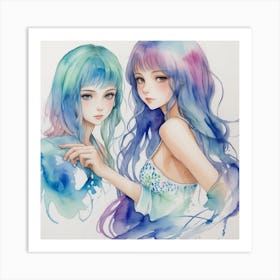 Two Girls With Blue Hair Art Print