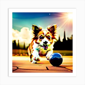 Dog Playing With Ball Art Print