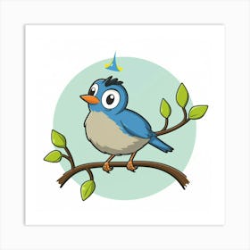 Blue Bird On A Branch Art Print