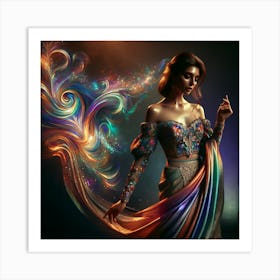 Beautiful Woman In Colorful Sari Art Print