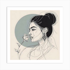 Girl With A Rose Art Print