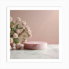 Pink Marble Vase With Flowers 1 Art Print