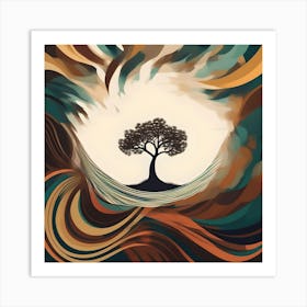 Tree, Earth & Life, Brown, Turquoise & Yellow Art Print