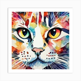 Watercolor Cat Portrait Art Print