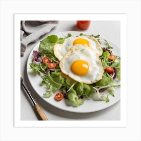 Fried Eggs On Salad Art Print