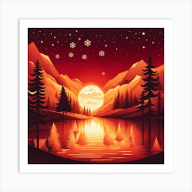 Christmas red Winter Landscape In The Mountains, Christmas days, Christmas concept art, Christmas vector art, Vector Art, Christmas art, Christmas, Christmas trees 8 Art Print