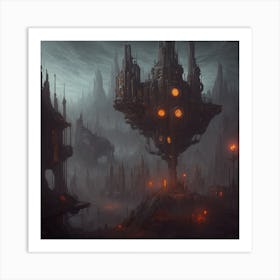 Sci-fi evil uneartly kingdom steampunk style art print Art Print