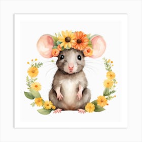 Floral Baby Rat Nursery Illustration (14) Art Print
