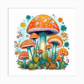 Mushrooms And Flowers 25 Art Print