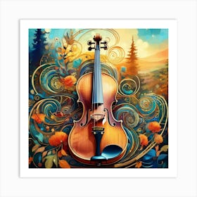 Violin In The Forest Art Print