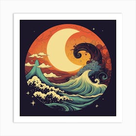 Moon And Waves 5 Art Print