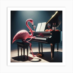 Pink Flamingo Playing Piano Art Print