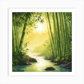 A Stream In A Bamboo Forest At Sun Rise Square Composition 402 Art Print