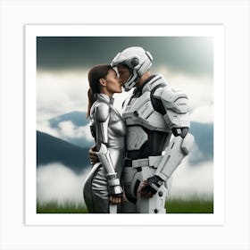 Futuristic Couple Kissing Art Print