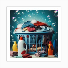 Laundry Basket With Bubbles Art Print
