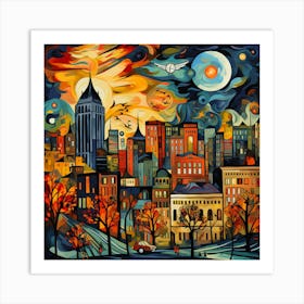 Cityscape At Night Art Print