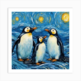 Penguins At Night 1 Art Print