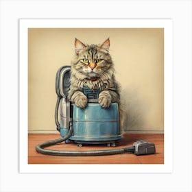 Cat With Vacuum Cleaner Art Print