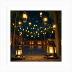 Lanterns At Night Art Print