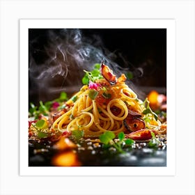 Spaghetti With Bacon And Vegetables 1 Art Print