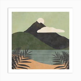 Landscape With Mountains And Palm Trees Art Print