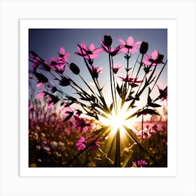 Sunset With Flowers Art Print